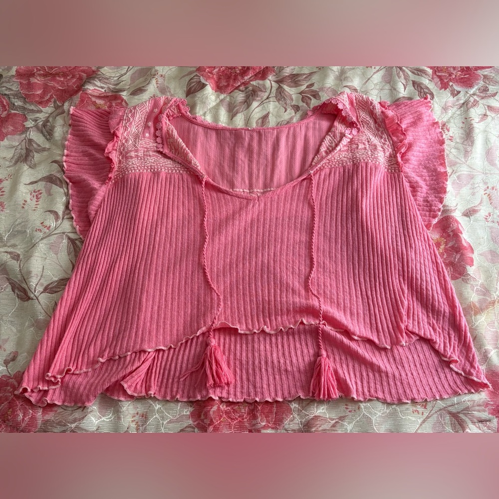 Free People Pink Embroidered Tassel Women’s Crop Top